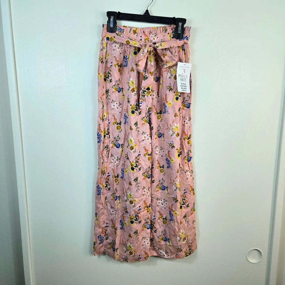 Rare Editions Girls Pink Floral Wide Leg High Waist Boho‎ Palazzo Pants 8 NEW